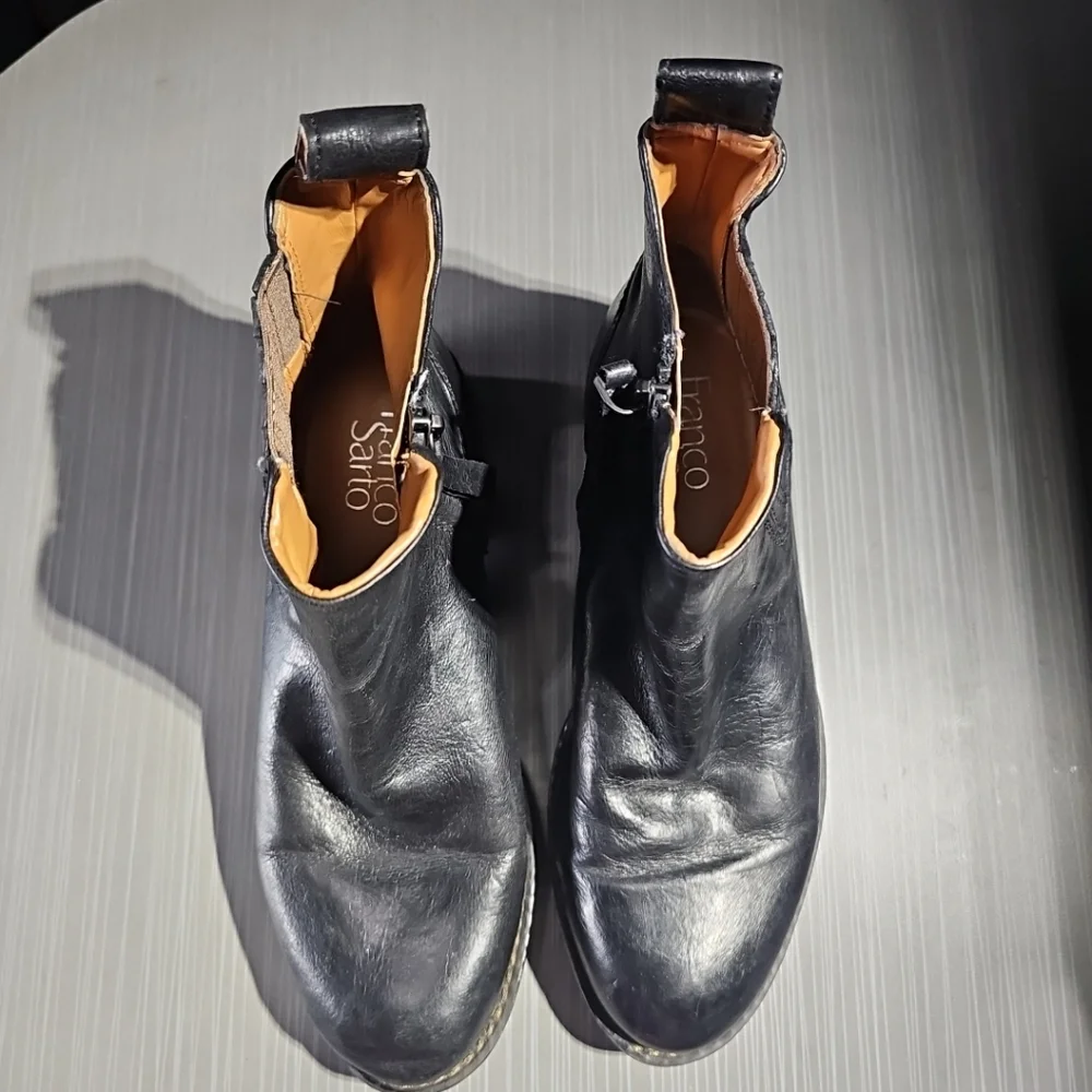 Franco Sarto Linc Casual Bootie Black Leather Upper Womens 6M Excellent PreOwned